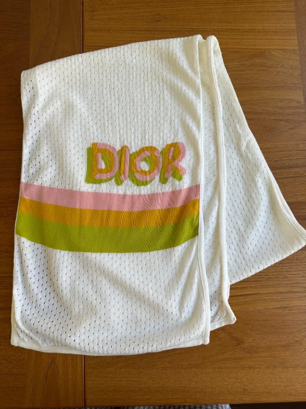 Vintage Christian Dior Cotton Knit Stripped Logo Scarf - Authentic